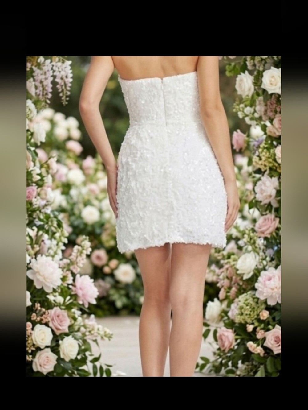 Dress The Population White Floral-Appliqué Strapless Mini Dress -Medium - Picture 2 of 7